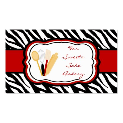 100 Crimson Red Zebra Bakery Chef Business Card (front side)