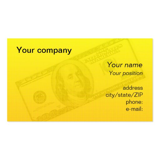 "100 dollar bill" business card (front side)