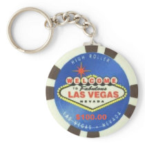$100 Dollar Poker Chip Blue Las Vegas Keychain