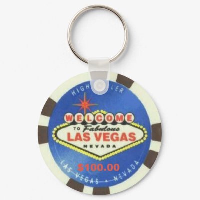 $100 Dollar Poker Chip Blue Las Vegas Keychain by vegasdusoleil