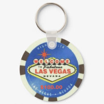 $100 Dollar Poker Chip Blue Las Vegas Keychain
