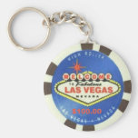 $100 Dollar Poker Chip Blue Las Vegas Keychain