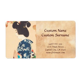 100 Figures of Beauties Wearing Takasago Kimonos Personalized Shipping Label