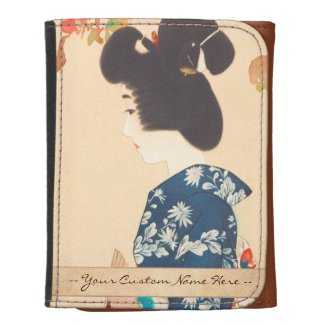 100 Figures of Beauties Wearing Takasago Kimonos Leather Trifold Wallet