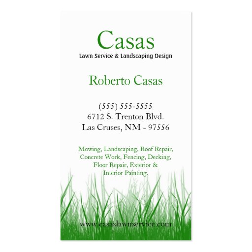 100 Grass Lawn Landscaping Mowing Business Card (back side)