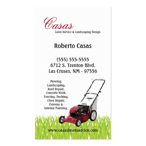 100 Grass Lawn Landscaping Mowing Business Card (back side)