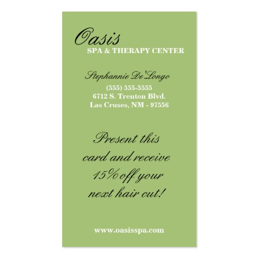 100 Green Damask Spa Therapy Massage Business Card (back side)