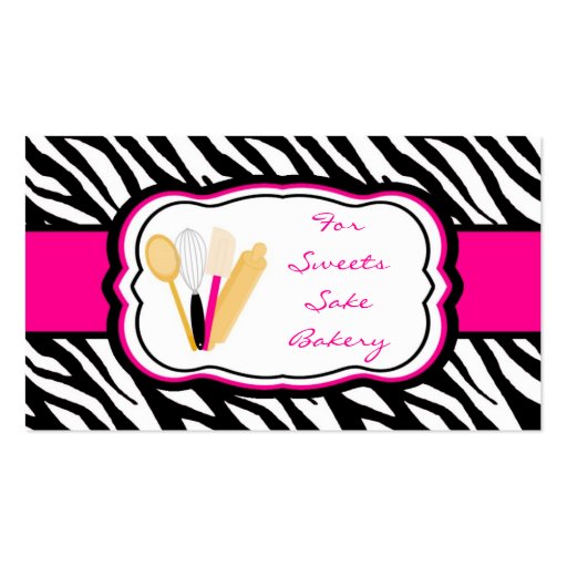 100 Hot Pink Zebra Bakery Chef Business Card (front side)