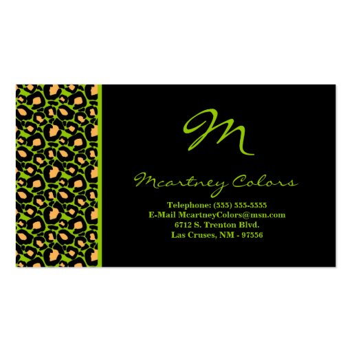 100 Lime Green Cheetah Print Business Card (front side)