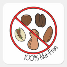 100% Nut Free (Tree nuts & Peanuts) Square Sticker