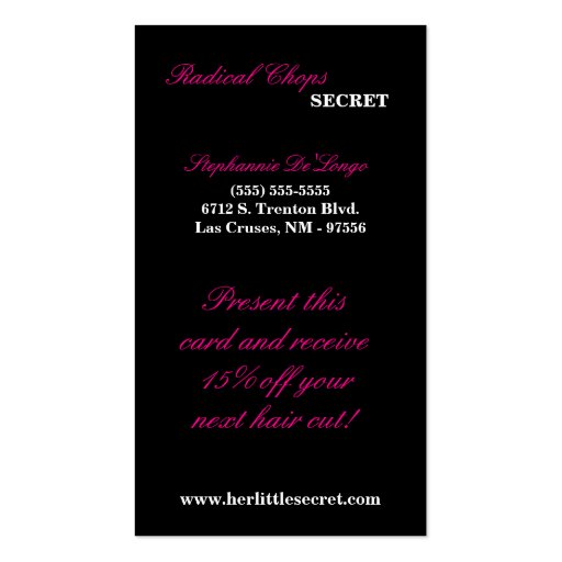 100 Pink Black Zebra Print Pattern Business Card (back side)