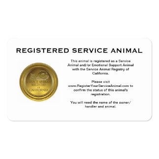 100 Registered Service Animal Business Cards