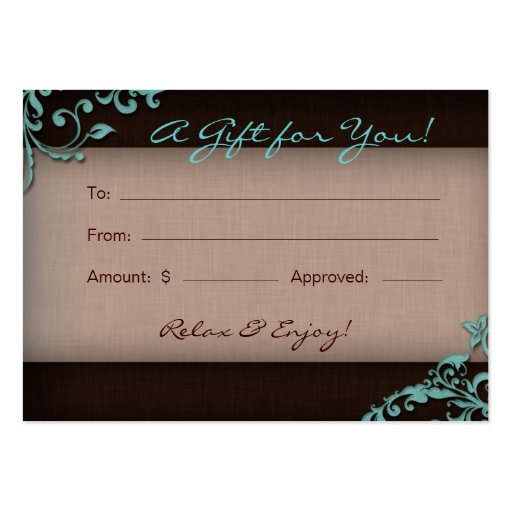 /100 Salon Gift Card Spa Linen Floral Brown Blue Business Cards