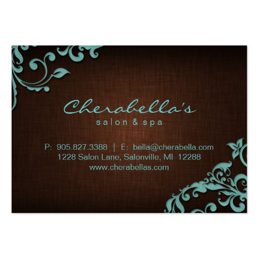 /100 Salon Gift Card Spa Linen Floral Brown Blue Business Cards (back side)