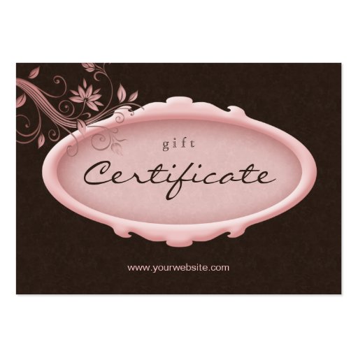 /100 Salon Gift Certificate Spa Floral Pink Brown Business Cards (front side)