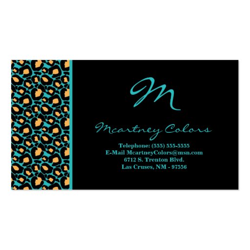 100 Teal Turquoise Cheetah Print Business Card
