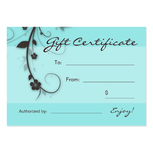 /100 Turquoise blue brown Floral Swirls Gift Card Business Card (front side)
