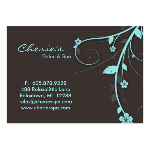 /100 Turquoise blue brown Floral Swirls Gift Card Business Card (back side)