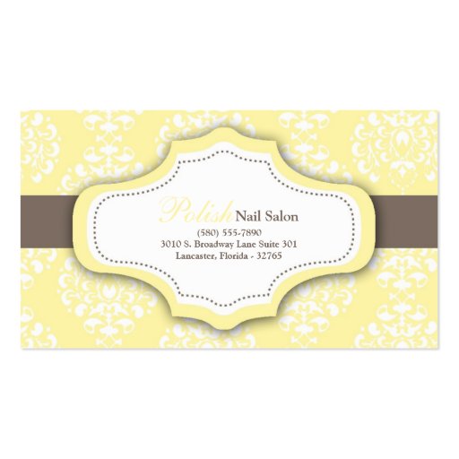 100 Yellow Damask Nail Technician Business Card (front side)