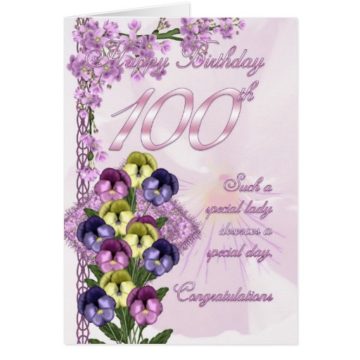 100th Birthday Card For A Special Lady Zazzle 