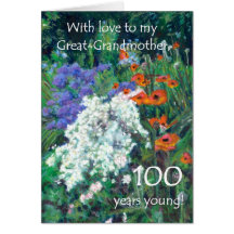 100th Birthday Card for Great-grandmother - Garden
