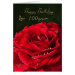 100th Birthday Card with a classic red rose