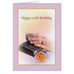 100th Birthday Card with Aged Hands and Bible