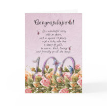100th birthday card with butterflies and roses - c