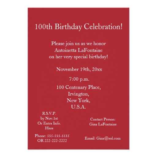 100th Birthday Celebration!-Deep Red Rose Invitation