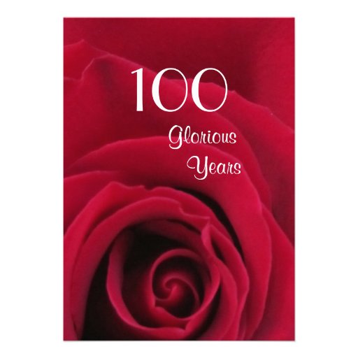 100th Birthday Celebration!-Deep Red Rose Invitation