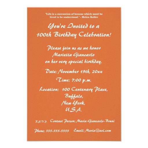 100th Birthday Celebration/DeepYellow Rose Invite