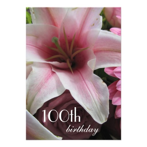 100th Birthday Celebration-Pink Lily Personalized Invites