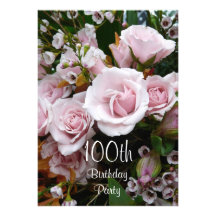100th Birthday Celebration-Pink Roses Custom Announcements