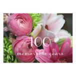 100th Birthday Celebration!-Pretty Pink Flowers Personalized Announcement