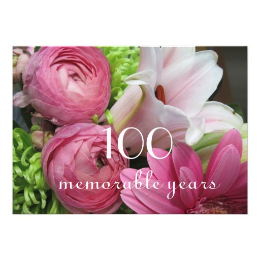 100th Birthday Celebration!-Pretty Pink Flowers Personalized Announcement