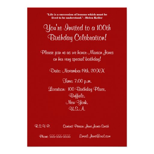 100th Birthday Celebration-Red Rose Announcement