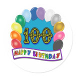 100th Birthday Gifts with Assorted Balloons Design Sticker