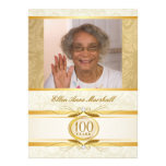 100th Birthday - Gold Damask Photo Invitation