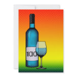 100th birthday : halftone wine bottle & glass personalized invite