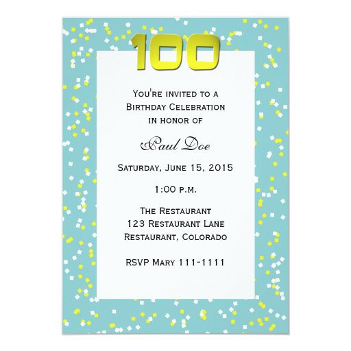 100th birthday invitation confetti zazzle 100th birthday invitations