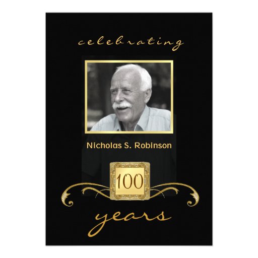 100th Birthday Party Elegant Photo Invitations