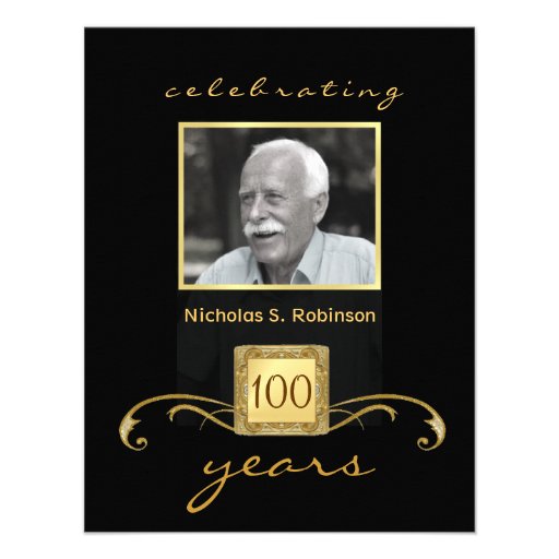 100th Birthday Party Elegant Photo Invitations