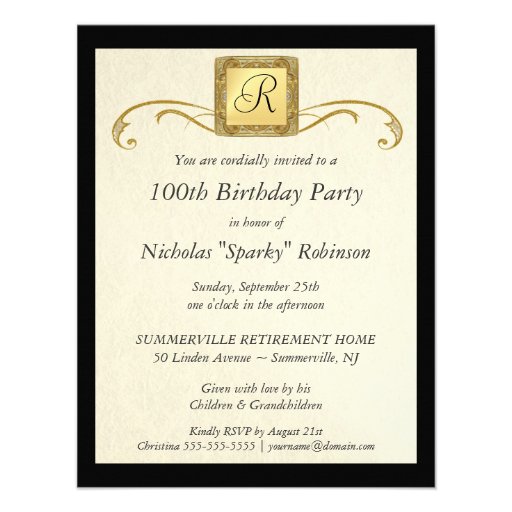 100th Birthday Party Elegant Photo Invitations
