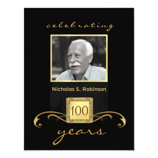 100th birthday party elegant photo invitations zazzle 100th birthday invitations