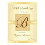 100th Birthday Party Gold Damask Monogram Custom Invitation