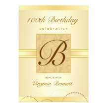 100th Birthday Party Gold Damask Monogram Custom Invitation