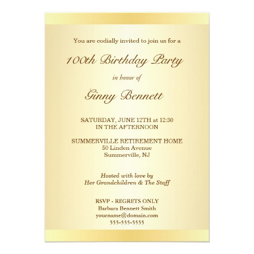 100th Birthday Party Gold Damask Monogram Custom Invitation