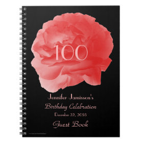 100th Birthday Party Guest Book, Coral Rose Petals Spiral Note Book