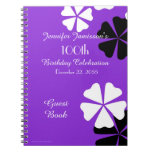 100th Birthday Party Guest Book Purple Floral Notebook