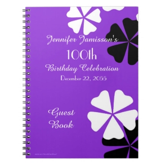 100th Birthday Party Guest Book Purple Floral